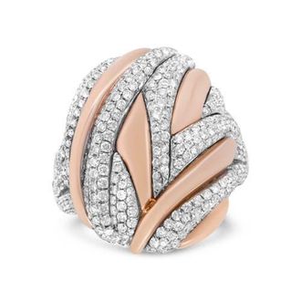 House of Brilliance 18K Rose and White Gold 1 7/8 Cttw Diamond and Gold Textured Dome Cocktail Ring at Nordstrom, Size 6.5