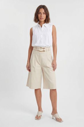 Karen Millen Womens Tailored Top Stitch Detail Bermuda Culotte - Beige Cotton - Size 12 UK