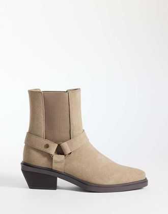 Asos Stivaletti Chelsea color tortora con tacco cubano e fibbia-Neutro