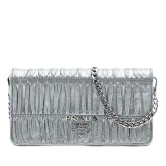 Prada Pre-owned Clutches, female, Gray, Size: ONE SIZE Pre-owned Gathered Nappa Crossbody Bag