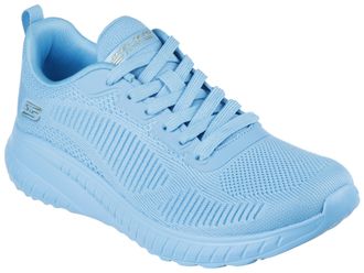 Skechers Sneaker SKECHERS BOBS SQUAD CHAOS-COOL RYTHMS, Damen, Gr. 35, blau (neon aquablau), Textil, unifarben, Schuhe Sneaker, Knitwear-Sneaker, Schn&uuml;rschuh i