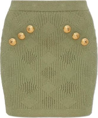 Balmain Rok met decoratieve knopen - Dames - Korte rokken - Groen - S - Polyester - Rokken