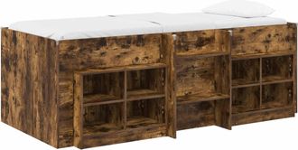 vidaXL Marco De Cama Loft Con Armario Con Estante 3 Uds. Roble Ahumado Vidaxl