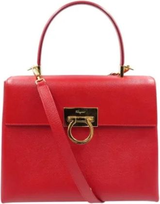 Ferragamo Tweedehands leren handtassen - Dames - Vintage Handtas - Rood - ONE Size - Leer - Vintage