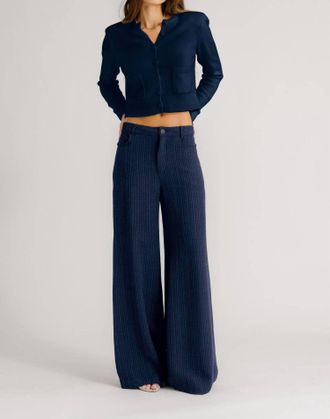 Sablyn Adrianna Pinstriped Exaggerated Wide Leg Pants In Midnight Navy