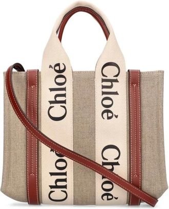 Chlo&eacute; Woody Small Tote Bag - Dames - Shoppers - Beige - ONE Size - Linnen - Tassen