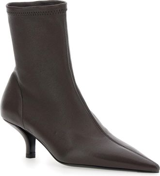 Toteme Womens Brown Leather Ankle Boots With Pointed Toe