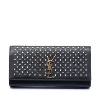 Saint Laurent Womens Pre-owned Leather Monogram Crystal Studded Cassandre Clutch - Black - One Size