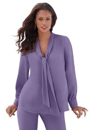 Roaman's Long Sleeve Bow Blouse in Soft Grape at Nordstrom, Size 44