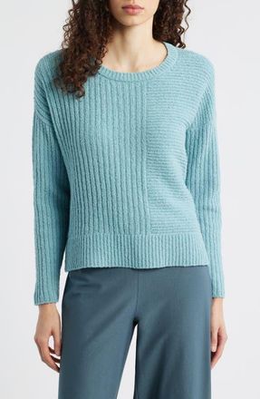 Eileen Fisher Crewneck Rib Organic Cotton Blend Sweater in Seafoam at Nordstrom, Size Xx-Small