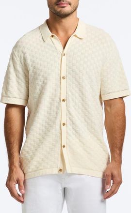 Robert Graham Ames Textured Short Sleeve Cotton Polo Sweater in Cream at Nordstrom, Size Xx-Large