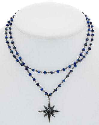 Rachel Reinhardt Jewelry Silver & Plated Black Spinel & Blue Lapis Star Necklace
