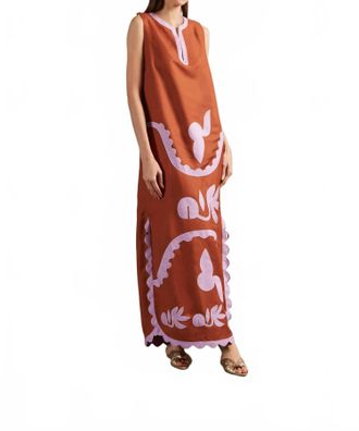 Adriana Degreas Appliqu&eacute; Sleeveless Tunic Maxi Dress In Cognac Lilac