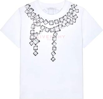 Givenchy T-shirt van katoen met Deconstructed Crystals-print - Dames - T-shirts - Wit - S - Katoen - Tops