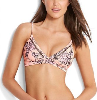 Seafolly Love Bird Reversible Fixed Tri Bikini Top In Peach
