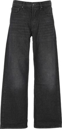 Applied Art Forms Jeans met wijde pijpen en verwassen effect - Zwart