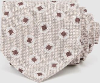 Reiss Oatmeal & chocolate Brown Cotton-silk Square Medallion-print Tie
