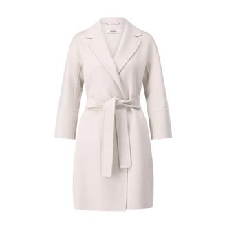 Max Mara Belted Coats, female, Beige, Size: S Short Wool Coat with Revers Collar
