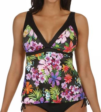 Caribbean Joe Sunkissed Tropical V-Neck Framed Surplice Tankini Top In Joe Tropical