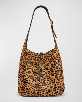 Saint Laurent Le 5 A 7 Small Hobo Bag in Leopard-Print Calf Hair