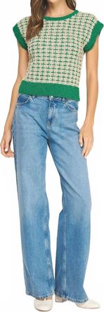 Mustard Seed All Yours Check Tweed Knit Sweater In Light Taupe And Emerald