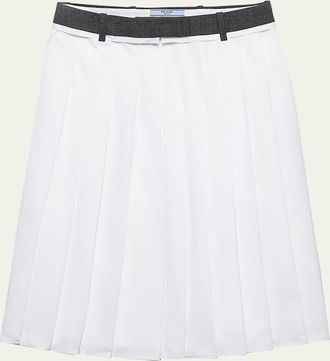 Prada Pleated Poplin And Rush Stitch Midi Skirt