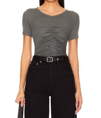 Nation Ltd Nevina Seamed Gathered Tee Shirt In Jade Stone