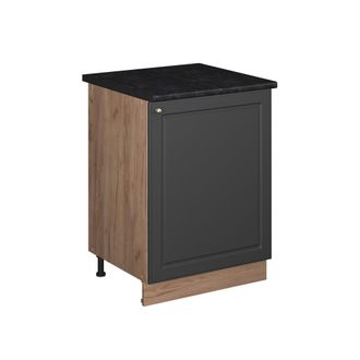 Vicco Mueble Bajo De Cocina Fame-line, Antracita-oro Landhaus/roble Dorado, 60 Cm 1 Puerta Con Encimera, Vicco