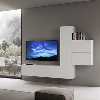 Itamoby Mueble De Pared Tv Sal&oacute;n 4 Muebles Suspendidos Blanco Moderno A17