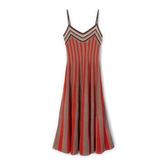 Motivi Uitlopende jurk in gestreepte lurex breisel - Dames - Casual kleedjes - Rood - L - Kleedjes