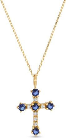 Bony Levy 18K Gold El Mar Gemstone & Diamond Cross Pendant Necklace in 18K Yg/diamond/sapphire at Nordstrom, Size 18