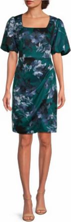 Alex Evenings Short Puff Sleeve Patterened In Turqoise