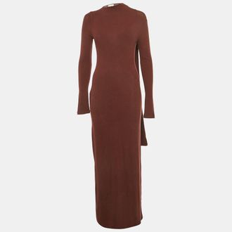 Reformation Dark Plum Knit Scarf Detail Maxi Dress