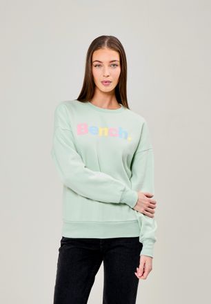 Bench Sweatshirt BENCH. ELIO_SWEATSHIRT, Damen, Gr. 36, gr&uuml;n (light sage), Sweatware, Obermaterial: 60% Baumwolle, 40% Polyester, bedruckt, Rundhals, Rippb&uuml;