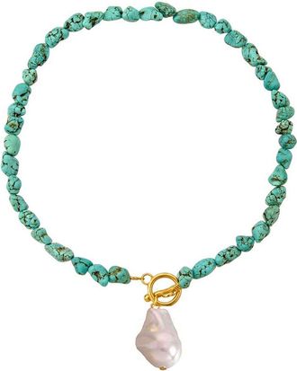 Liv Oliver 18K Plated 18.70 Ct. Tw. Turquoise 22Mm Pearl Necklace