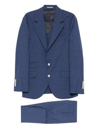 Brunello Cucinelli notched-lapel single-breasted suit - men - Cupro/Virgin Wool/Cotton/Viscose - 50 - Blue