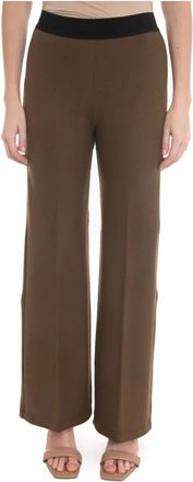 Seventy Wijde wolmix elastische taille broek - Dames - Wijde Broeken - Bruin - S - Wol - Broeken