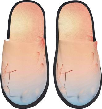 Generic Fleece Slippers The Sunset Of Dandelion Unisex Hotel Slippers Soft Cotton Slipper For Winter Women Holiday M