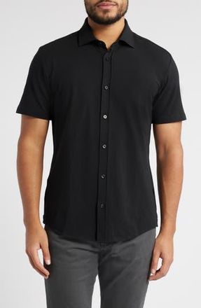 BOSS Roan Knit Short Sleeve Button-Up in Black at Nordstrom Rack, Size Xx-Large