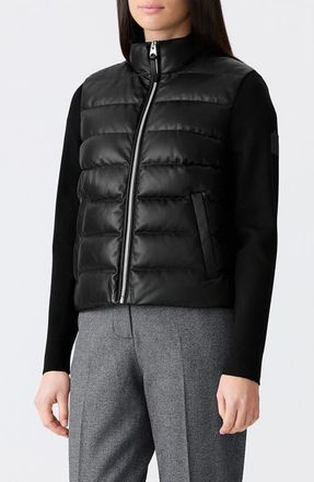 Mackage Leelo Leather & Wool Blend Hybrid Down Bomber Jacket in Black at Nordstrom, Size X-Small