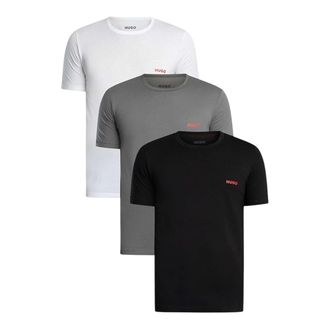 HUGO BOSS Hugo Heren Triplet Logo T-Shirt (Pak van 3) (Zwart/Grijs/Wit)