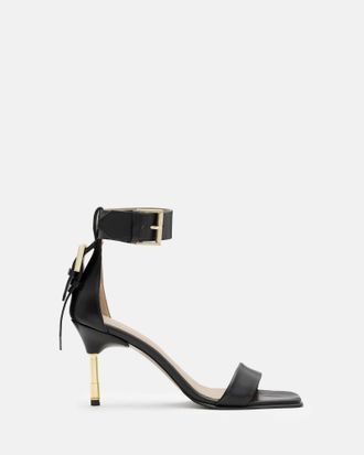 AllSaints Leather Noir Leather Buckle Heels, Size: UK 3/US 6/EU 36