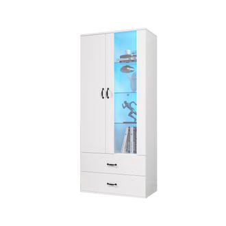 STILVORA Vitrina Con 2 Puertas, 2 Cajones, 5 Compartimentos Y Led, Para Sal&oacute;n En Tablero De Part&iacute;culas 59.5&times;35&times;182 Cm Blanco