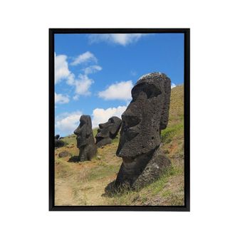 Artery8 Moai Stone Statues of Easter Island Framed Canvas Wall Art Print | Size: W24 x H32