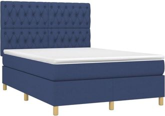 vidaXL Vidaxl - Cama Box Spring Colch&oacute;n Y Luces Led Tela Azul 140x190 Cm