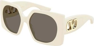 Valentino Rechthoekige Zonnebril - unisex - Accessoires - Beige - Maat: 55 MM Nylon