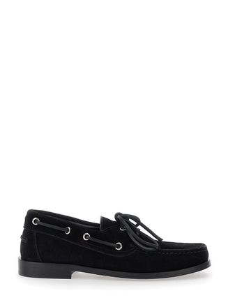 Aeyde Black Boat Shoes With Side Laces In Suede Woman