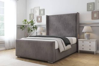 Comfort Beds Madrid Naples Bed Frame - 50 Upholstered Wingback Headboard in Grey | Size: Super King