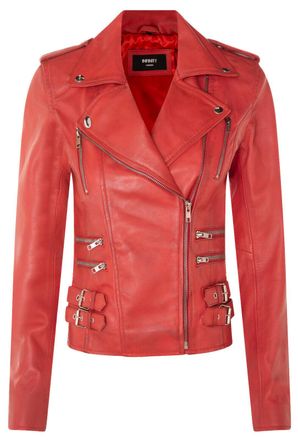 Infinity Leather Womens Brando Biker Jacket-Loddon - Red Lamb Leather - Size 16 UK