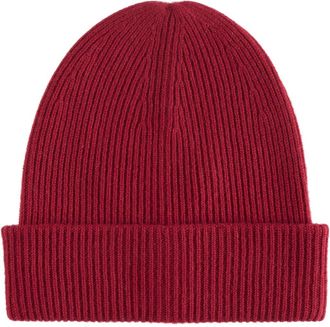 Amicale Cashmere Ribbed Cashmere Double Cuff Beanie in Maple at Nordstrom Rack